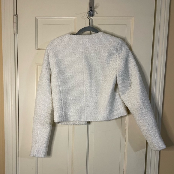 Avec Les Filles Women's Small Cropped Bow Front Lady Jacket Tweed Ivory Wool - Picture 7 of 10